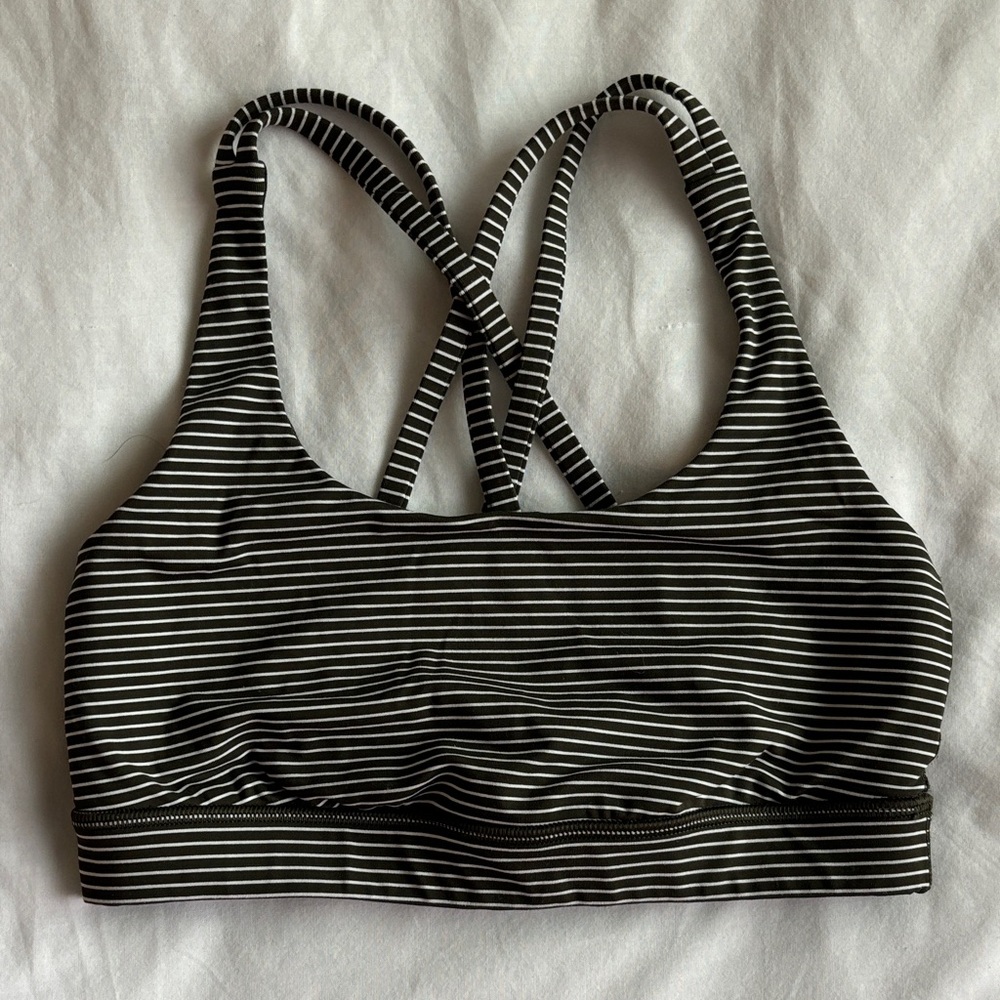 LuluLemon Striped Dark green and White Sports Bra